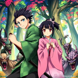 A realistic and detailed illustration of characters from the anime 'Demon Slayer: Kimetsu no Yaiba'