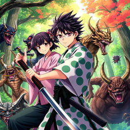 A realistic and detailed illustration of characters from the anime 'Demon Slayer: Kimetsu no Yaiba'