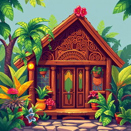 A pixel art representation of a vibrant and colorful wooden cartel