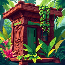 A pixel art representation of a vibrant and colorful wooden cartel