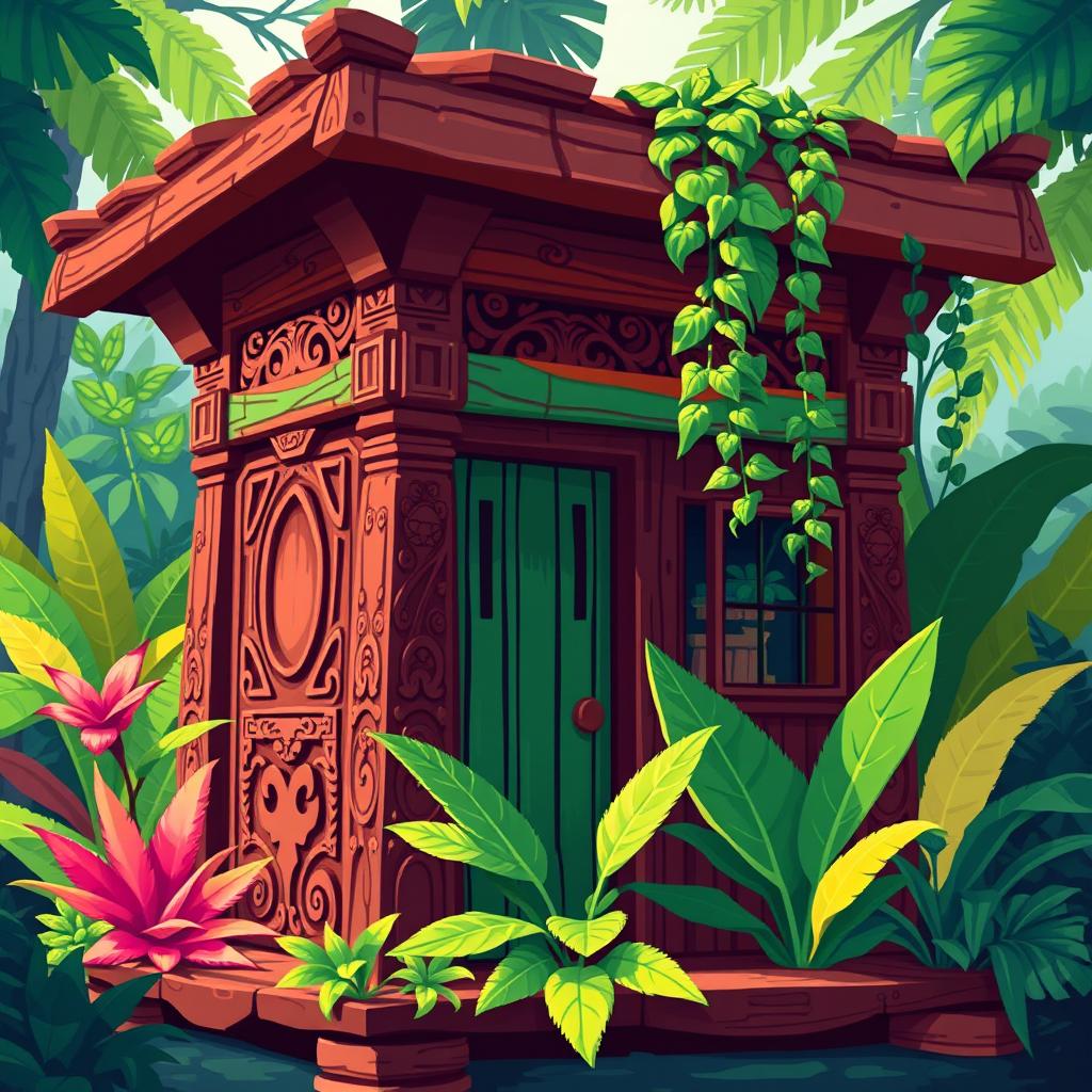 A pixel art representation of a vibrant and colorful wooden cartel