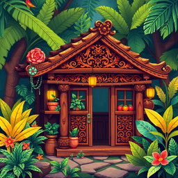 A pixel art representation of a vibrant and colorful wooden cartel