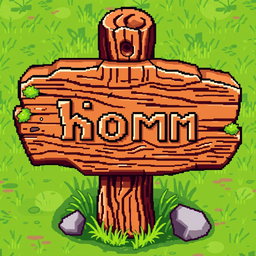 A pixel art representation of a wooden sign, featuring a rustic appearance with detailed wood grain texture