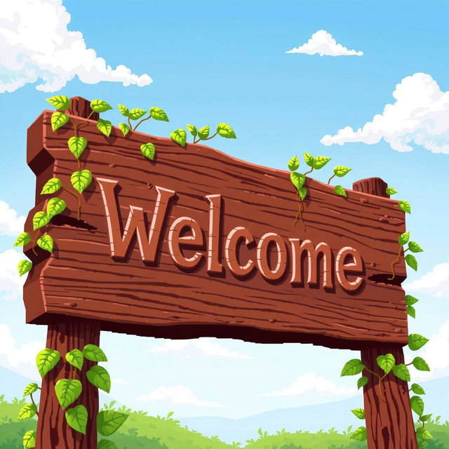 A beautifully detailed wooden sign depicted in pixel art style