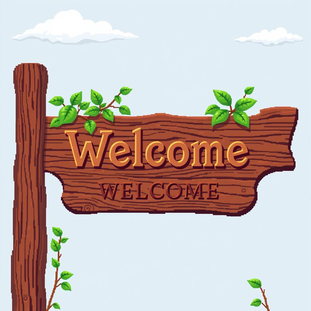 A beautifully detailed wooden sign depicted in pixel art style
