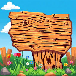 A vibrant pixel art style wooden sign, featuring a rustic and detailed texture that emphasizes the grain of the wood