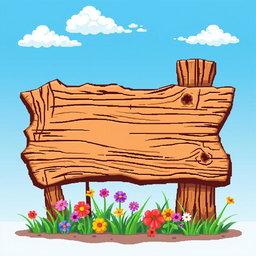 A vibrant pixel art style wooden sign, featuring a rustic and detailed texture that emphasizes the grain of the wood