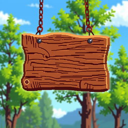 A wooden sign depicted in pixel art style, showcasing a rustic and vintage appearance