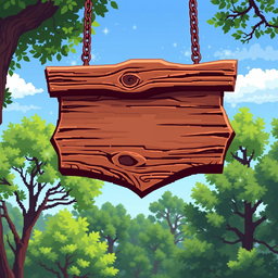 A wooden sign depicted in pixel art style, showcasing a rustic and vintage appearance