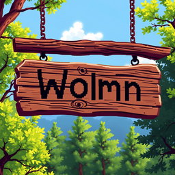 A wooden sign depicted in pixel art style, showcasing a rustic and vintage appearance