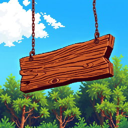 A wooden sign depicted in pixel art style, showcasing a rustic and vintage appearance