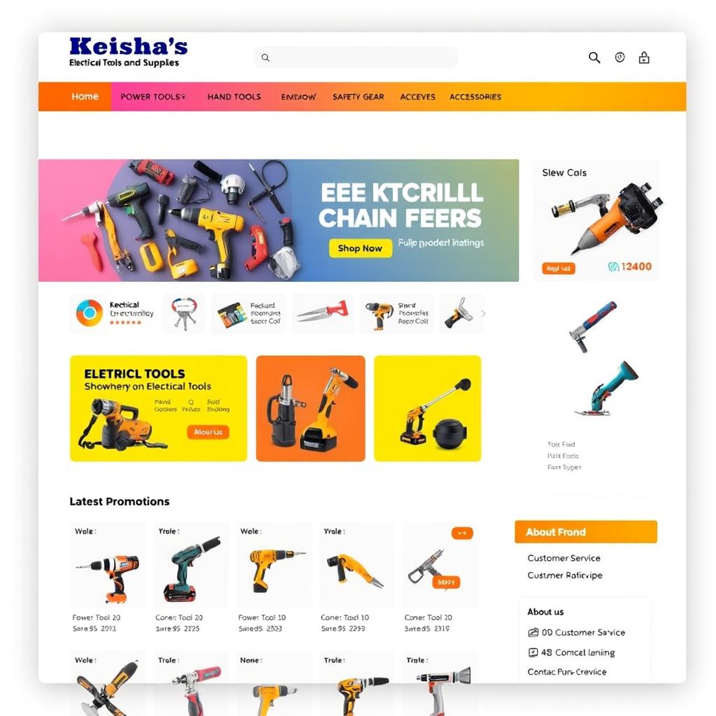 A modern shopping website for 'Keisha's Electrical Tools and Supplies'