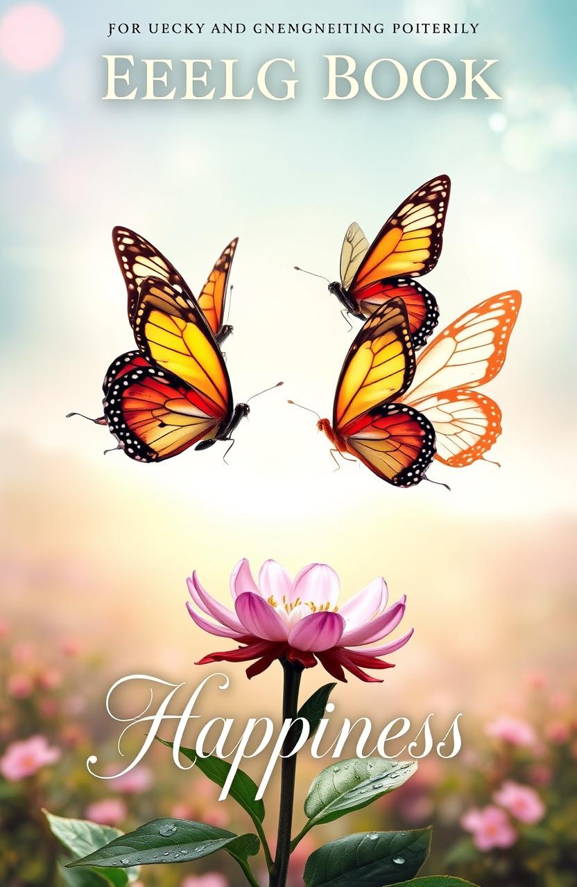 A captivating book cover design featuring four fantastical butterflies with elegant, human-like female bodies, each embodying a unique expression of happiness and grace
