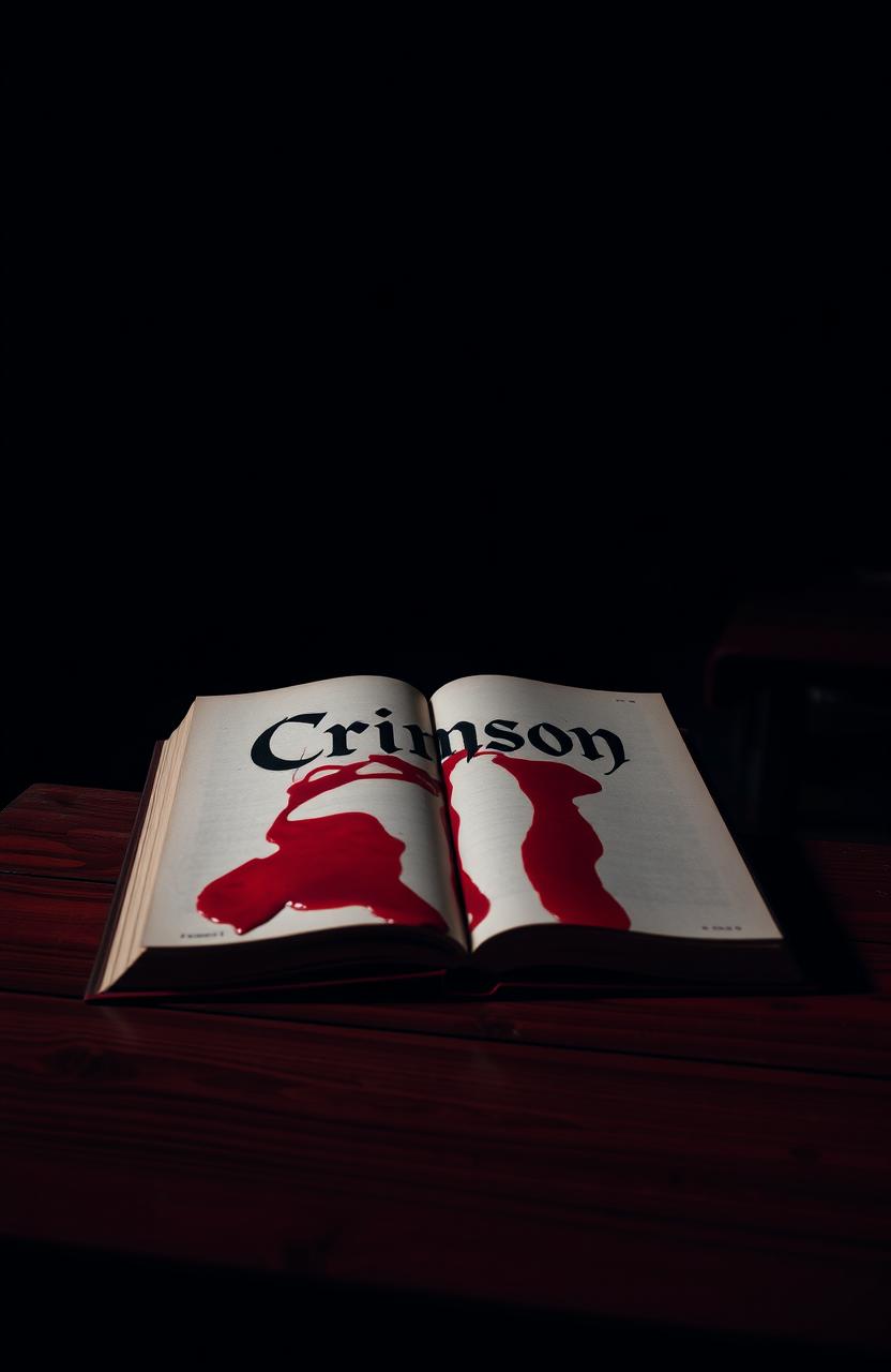 A dark classroom setting with dramatic lighting, featuring a book lying open on a wooden desk
