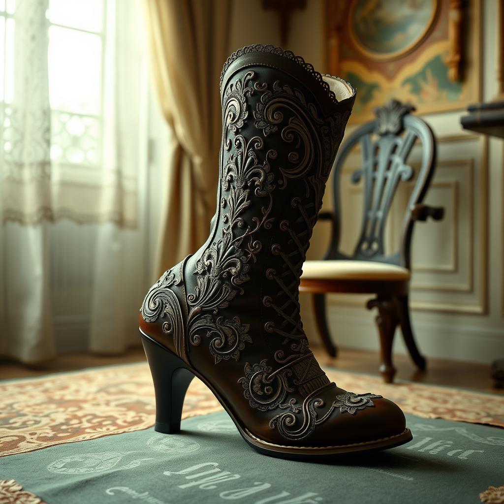A beautiful vintage Victorian boot, intricately designed with ornate patterns and delicate lace details