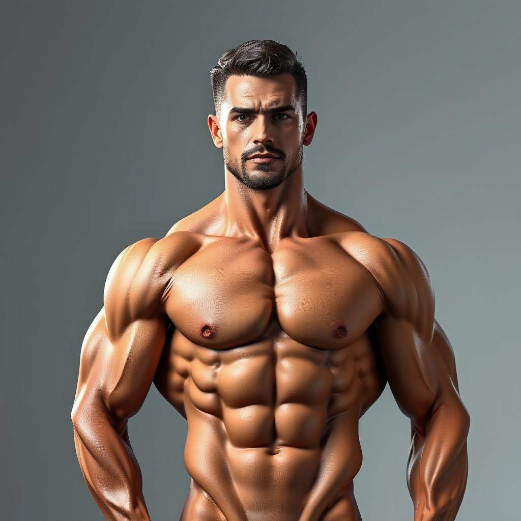 A highly detailed and muscular male figure, showcasing well-defined muscles in an artistic pose