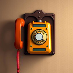 A detailed depiction of a vintage telephone mounted on a wall, rendered in pixel art style with a 3D effect