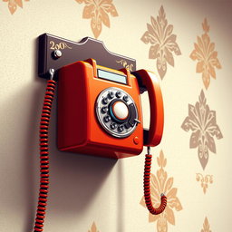 A detailed depiction of a vintage telephone mounted on a wall, rendered in pixel art style with a 3D effect
