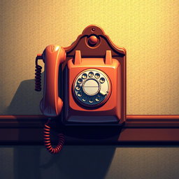 A detailed depiction of a vintage telephone mounted on a wall, rendered in pixel art style with a 3D effect