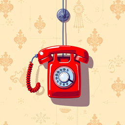 A colorful pixel art depiction of a vintage telephone hanging on a wall