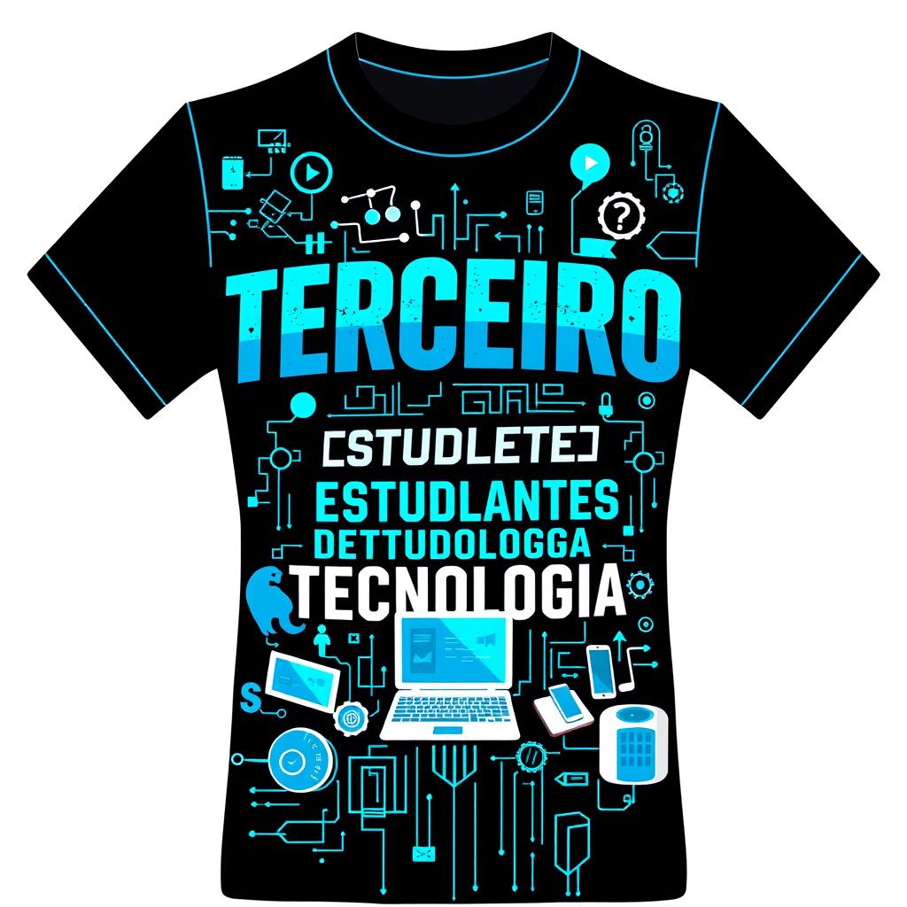 A vibrant and dynamic design for a t-shirt representing technology students in their final year