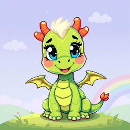 A whimsical and adorable pixel art dragon, featuring bright colors and a playful expression