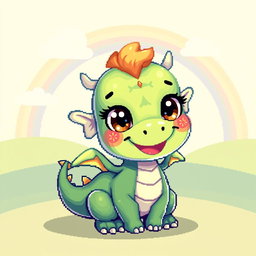 A whimsical and adorable pixel art dragon, featuring bright colors and a playful expression