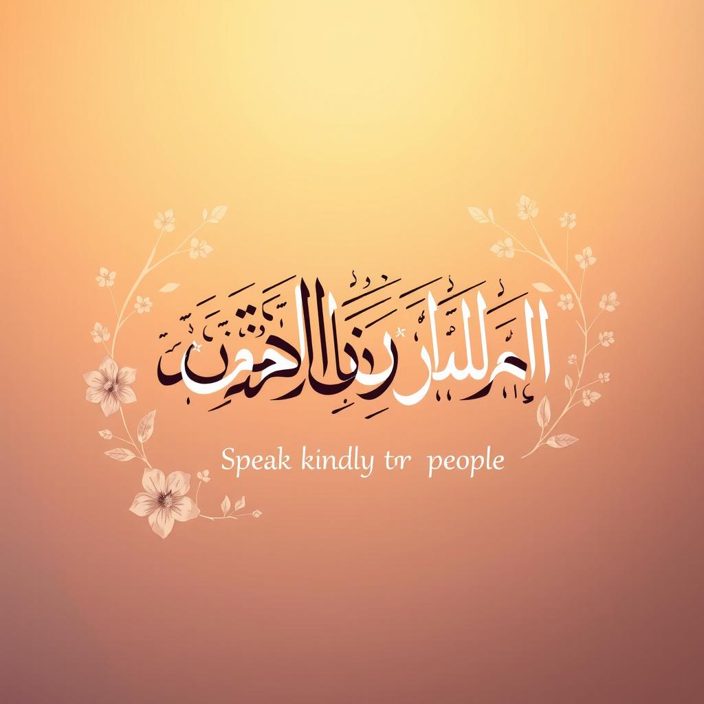 An elegant and serene typographic design featuring the Quranic verse "قولوا للناس حسنا" (Speak kindly to people) beautifully rendered in ornate Arabic calligraphy
