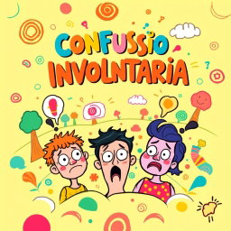 A fun, cartoon-style music album cover for the title "Confusão Involuntária