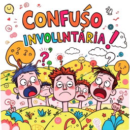 A fun, cartoon-style music album cover for the title "Confusão Involuntária