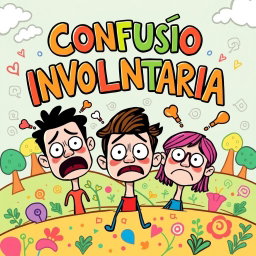 A fun, cartoon-style music album cover for the title "Confusão Involuntária
