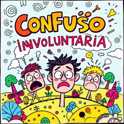 A fun, cartoon-style music album cover for the title "Confusão Involuntária