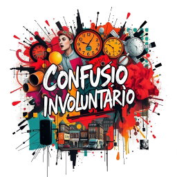 A music album cover for the title "Confusão Involuntária" inspired by the artistic style of Fábio Brazza