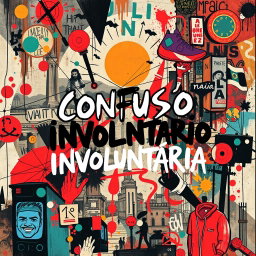 A music album cover for the title "Confusão Involuntária" inspired by the artistic style of Fábio Brazza