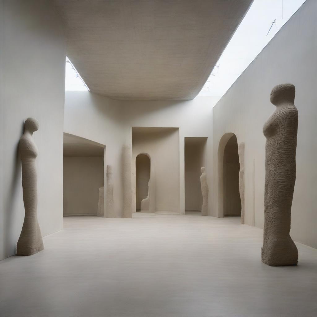 An exceptional extra-large avant-garde gallery, with polished concrete walls that further grow its sense of space. Surrounded by a floor mimicking a beach, sand sculptures and tiny silhouettes admiring the artwork, the scene is only further emphasized by stark architectural photography.