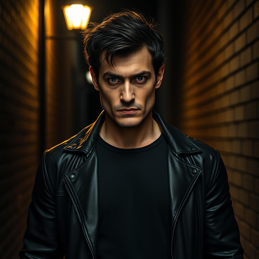 An intense character portrait of John Raven, a rugged, mysterious man in his 30s