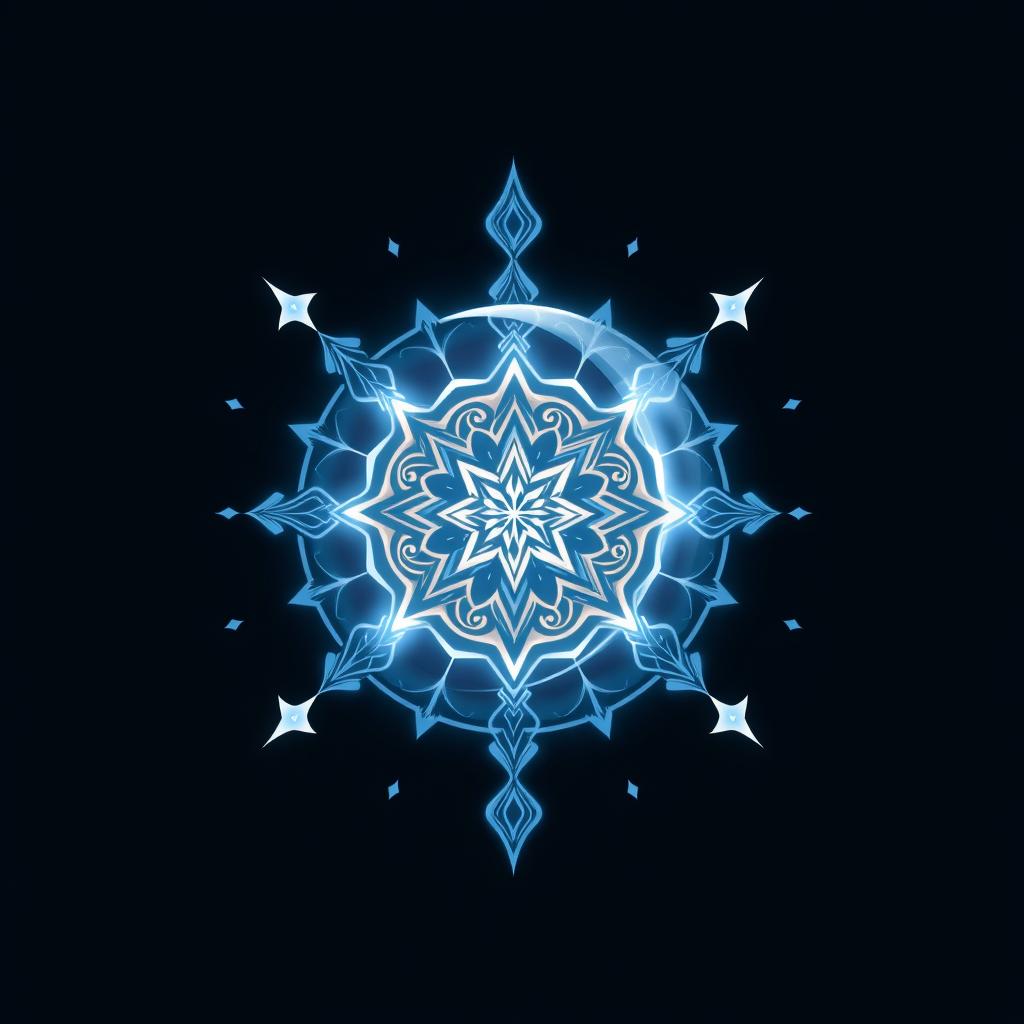 A mystical logo design that incorporates elements like an ornate crescent moon, intricate patterns resembling stars, and a celestial theme with shades of deep blue and silver