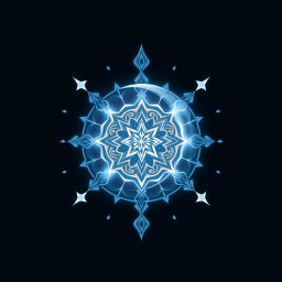 A mystical logo design that incorporates elements like an ornate crescent moon, intricate patterns resembling stars, and a celestial theme with shades of deep blue and silver