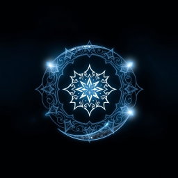 A mystical logo design that incorporates elements like an ornate crescent moon, intricate patterns resembling stars, and a celestial theme with shades of deep blue and silver