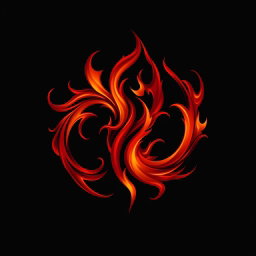 A mystical dark fire logo, featuring intricate and swirling flames in shades of deep red and orange, with glowing embers and a sense of movement, set against a solid black background