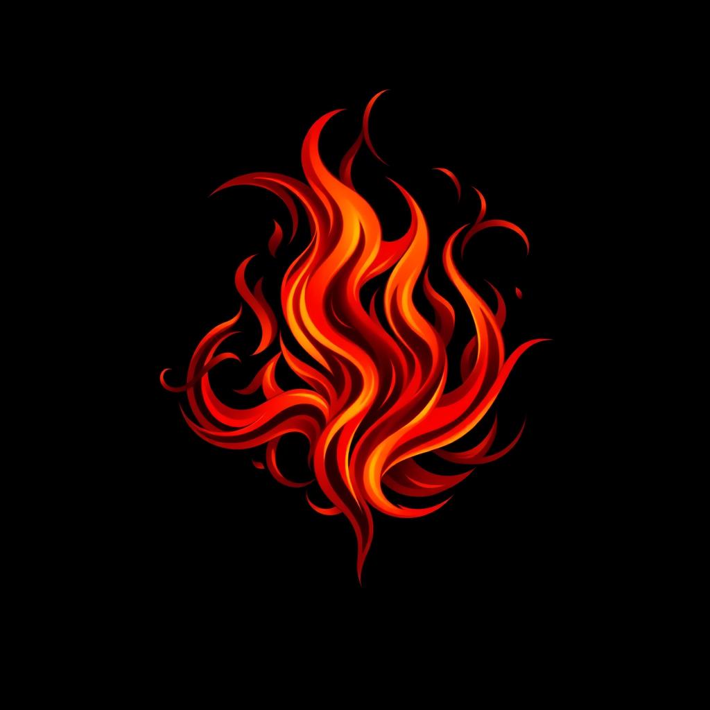 A mystical dark fire logo, featuring elaborate and swirling flames in rich shades of deep red and orange, illuminated by subtle glowing embers