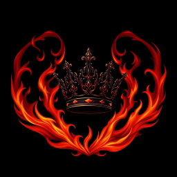 A mystical dark fire logo featuring elaborate, swirling flames in deep red and orange, accented by glowing embers