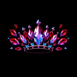 A mystical jewelry logo featuring a stunning array of red, blue, and purple gemstones, each intricately cut and sparkling with brilliance