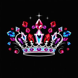 A mystical jewelry logo featuring a stunning array of red, blue, and purple gemstones, each intricately cut and sparkling with brilliance