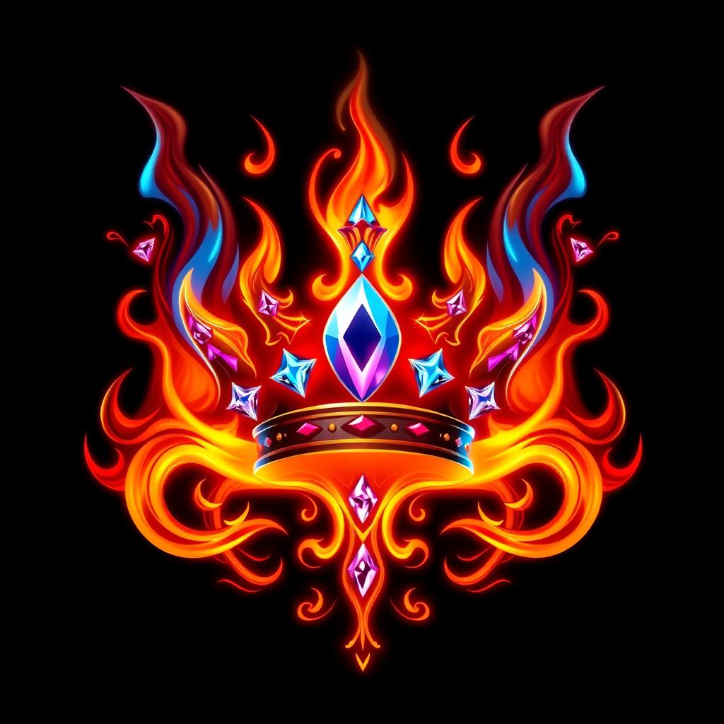 A mystical logo that beautifully combines elements of fire and exquisite gemstones in shades of red, blue, and purple