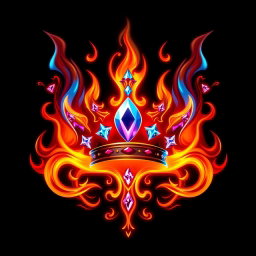 A mystical logo that beautifully combines elements of fire and exquisite gemstones in shades of red, blue, and purple