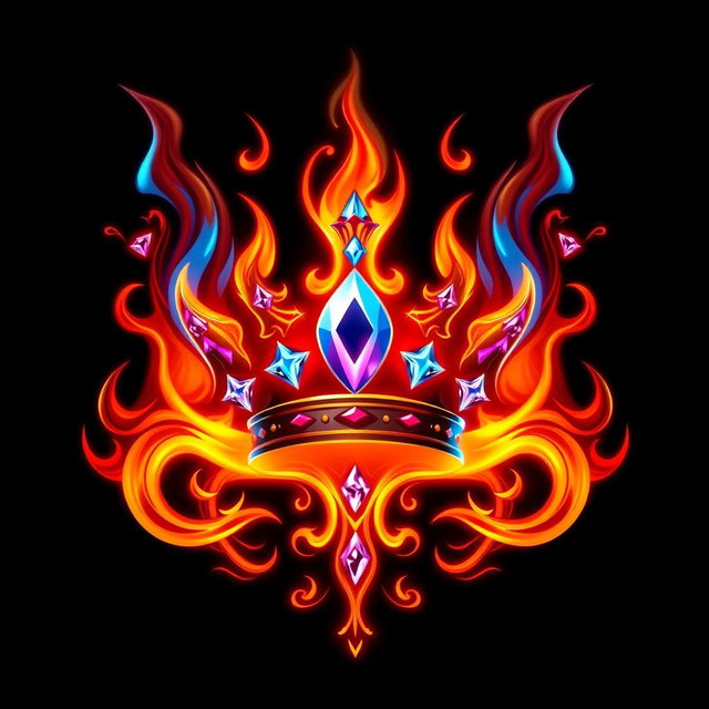 A mystical logo that beautifully combines elements of fire and exquisite gemstones in shades of red, blue, and purple