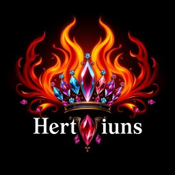 A mystical logo that beautifully combines elements of fire and exquisite gemstones in shades of red, blue, and purple