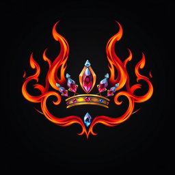 A mystical logo that beautifully combines elements of fire and exquisite gemstones in shades of red, blue, and purple