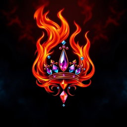 A mystical logo that beautifully combines elements of fire and exquisite gemstones in shades of red, blue, and purple